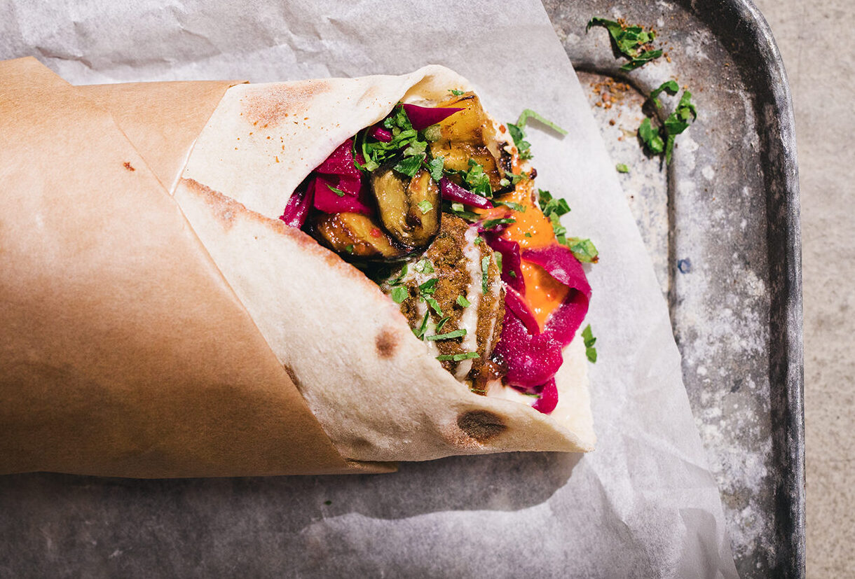 Warm Falafel & Aubergine Wrap